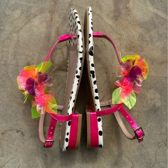 Betsey Johnson Hensly Fuchsia Multi Neon Flat Sandal Jelly Flowers​​ Size 6 EUC - Picture 5 of 7